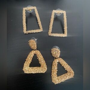 Chic Textured Gold Earrings Set | 2 Pairs Included